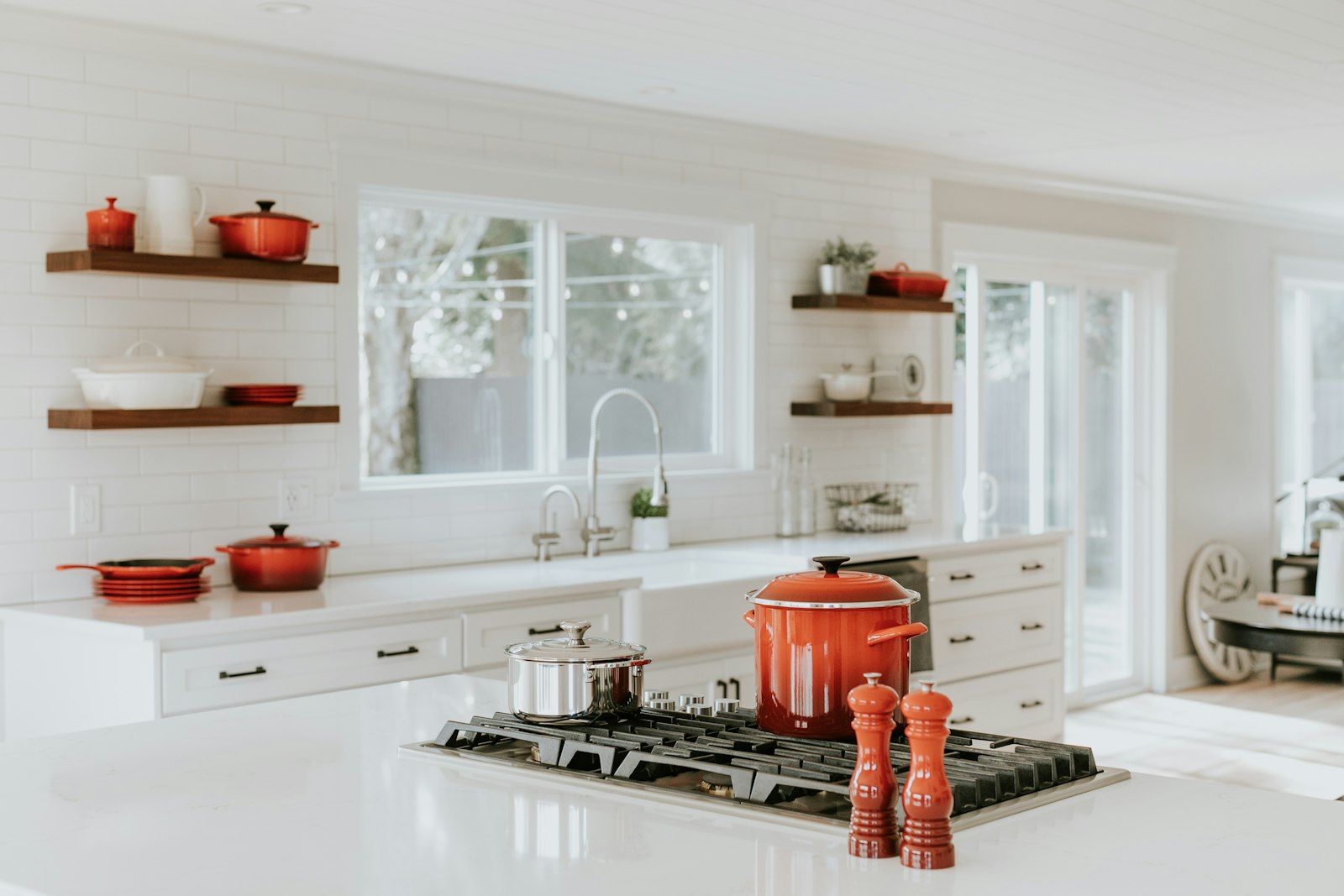 Home kitchen with pans on the hob